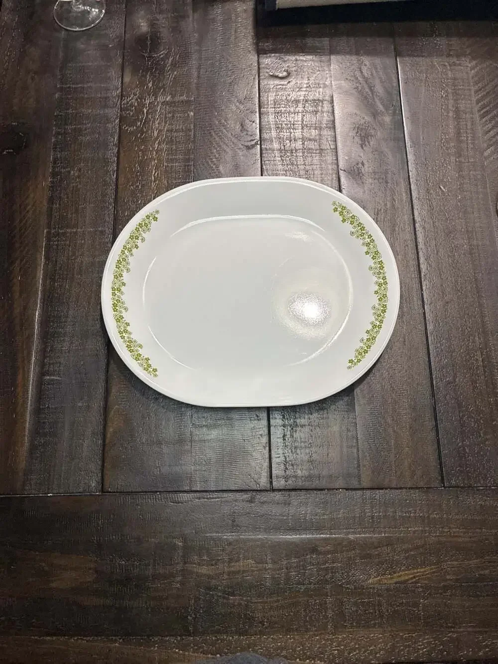 Vintage Corelle Spring Blossom Green (Crazy Daisy) Oval Serving Platter 12.25 in